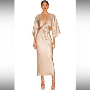 Shona Joy La Lune Tie Front Bias Cut Out Midi Dress in Gold US 8 REVOLVE